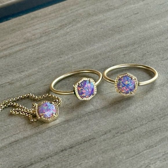 Kendra Scott Davie Gold Hoops & Pendant | Lavender Kyocera Opal Set - Picture 2 of 9